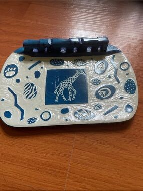 Handcrafted Blue and Cream Giraffe Soap  Tray